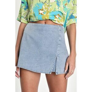 Lulus Born To Be Adored Light Wash Denim High-rise Mini Skort Blue - Size XL